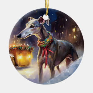 Greyhound jul-festsäsong julgransprydnad keramik