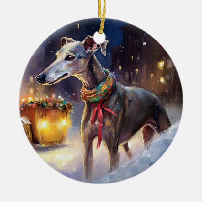 Greyhound jul-festsäsong julgransprydnad keramik (Framsidan)