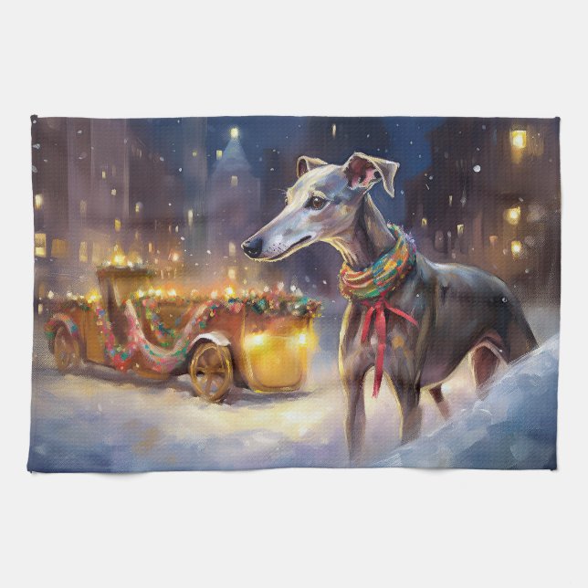 Greyhound jul firande säsong kökshandduk (Horisontell)