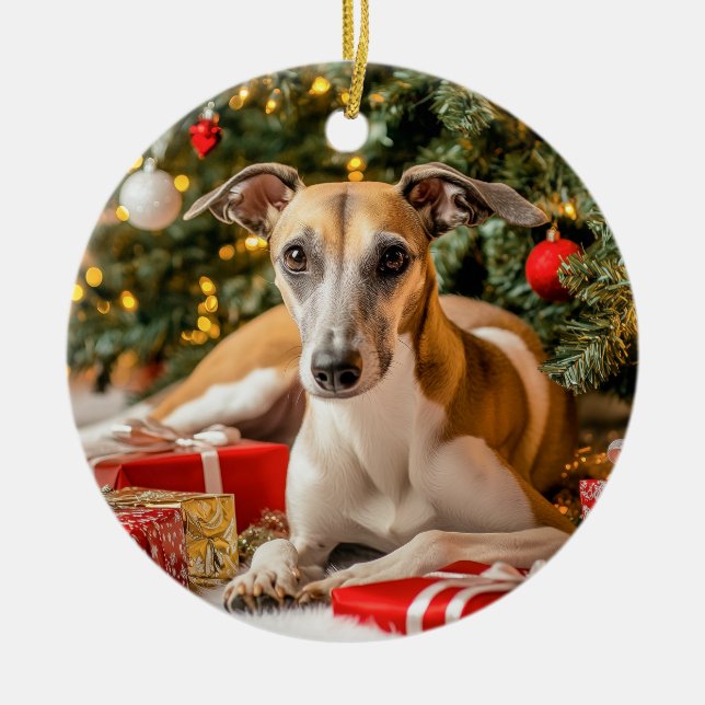 Greyhound jul julgransprydnad keramik (Framsidan)