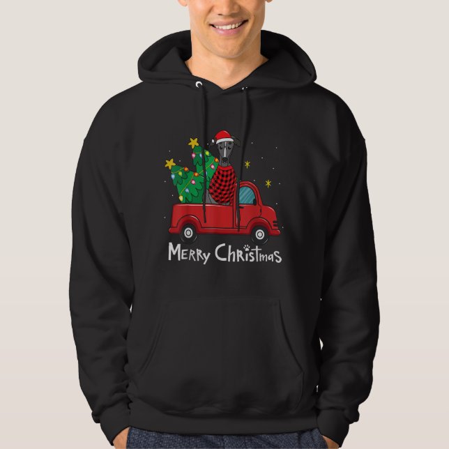 Greyhound jul Lastbil Träd Mamma Pappa Julafton Hu Hoodie (Framsida)