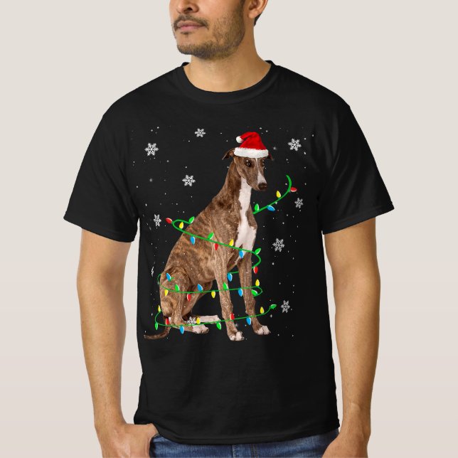 Greyhound jul Light Santa Greyhound Julafton T Shirt (Framsida)