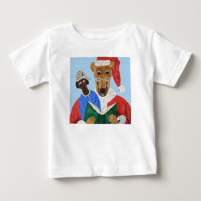 Greyhound Jul Tomte som läser för Valp  T Shirt (Framsida)