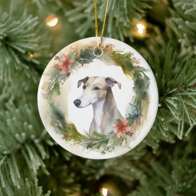 Greyhound-jul Utandning Festive Valp Julgransprydnad Keramik (Träd)