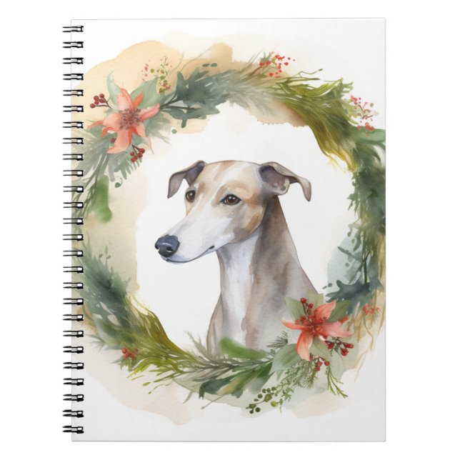 Greyhound Julkrans Festliga Valp Anteckningsbok (Framsidan)