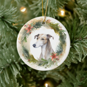 Greyhound Julkrans Festliga Valp Julgransprydnad Keramik