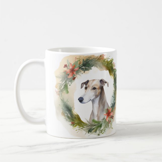 Greyhound Julkrans Festliga Valp Kaffemugg (Vänster)