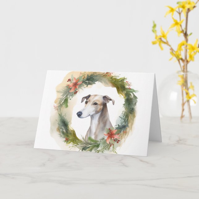 Greyhound Julkrans Festliga Valp Kort (Gul blomma)