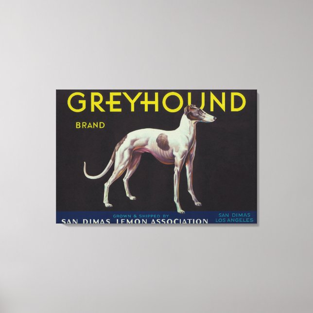 Greyhound Lemon LabelSan Dimas, CA Canvastryck (Framsida)