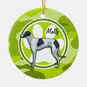 Greyhound; ljus grönt-kamera, kamouflage julgransprydnad keramik