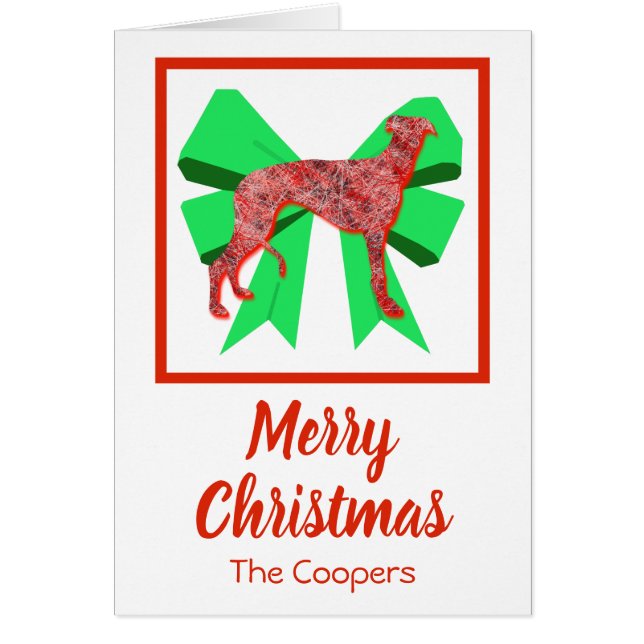 Greyhound/Lurcher Cute Jul Hund Bow Card Hälsningskort (Framsidan)