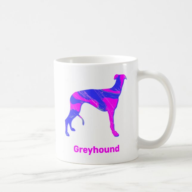 Greyhound Lurcher Hund Cute Rosa Silhouette White Kaffemugg (Höger)