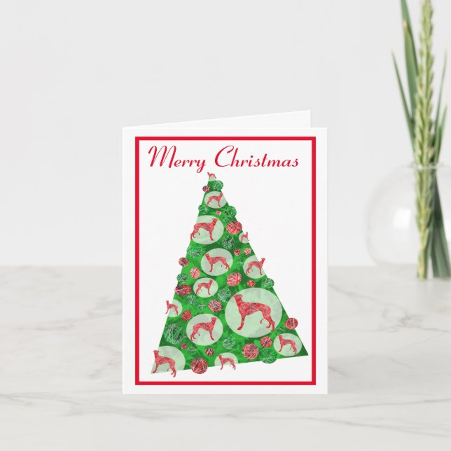 Greyhound Lurcher Hund Silhouette julTree Wht Kort (Framsida)