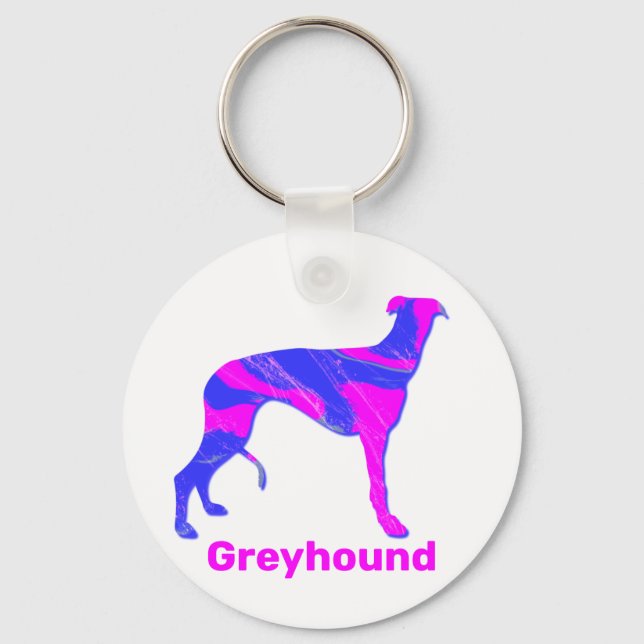 Greyhound / Lurcher Hund Silhouette Shock rosa & B Nyckelring (Framsida)