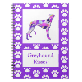 Greyhound Lurcher Hund Silhouette Tass Lila PY&B Anteckningsbok