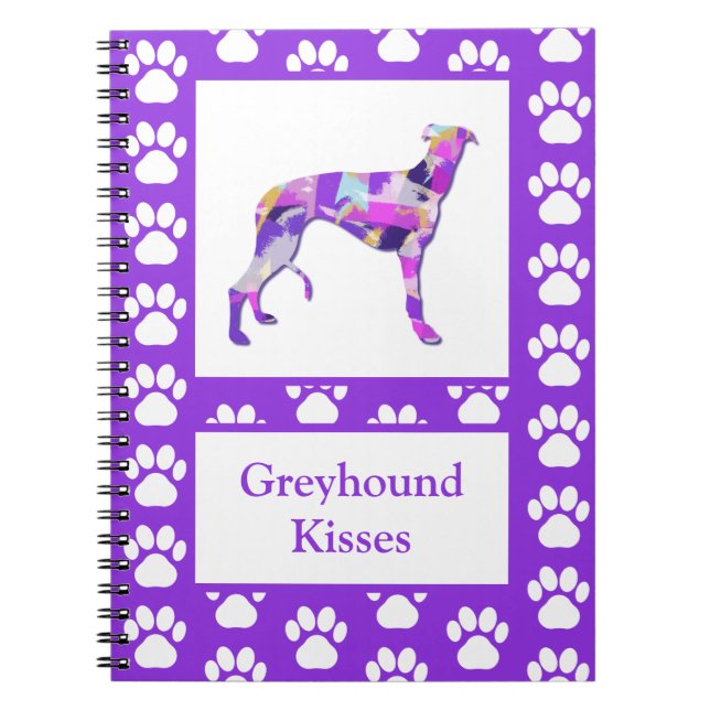 Greyhound Lurcher Hund Silhouette Tass Lila PY&B Anteckningsbok (Framsidan)