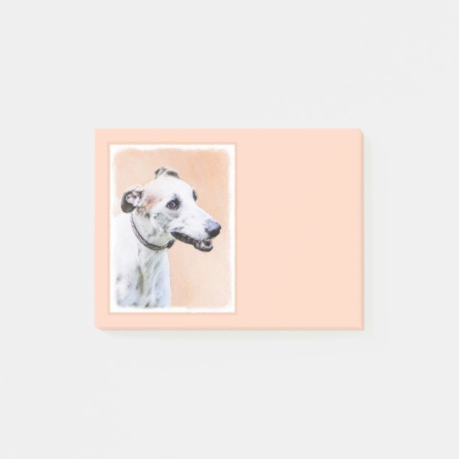 Greyhound-målning - Cute Original Hund Art Post-it Block (Framsida)