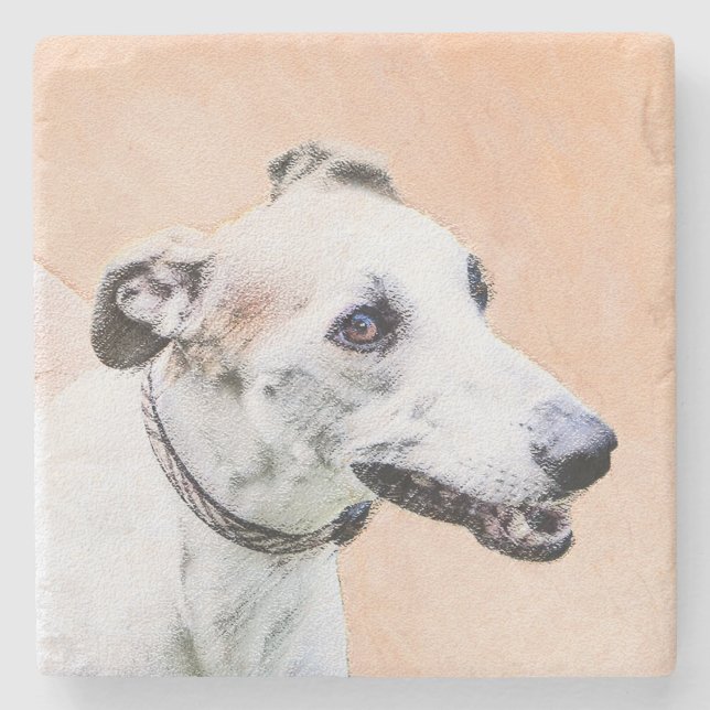 Greyhound-målning - Cute Original Hund Art Stenunderlägg (Framsidan)