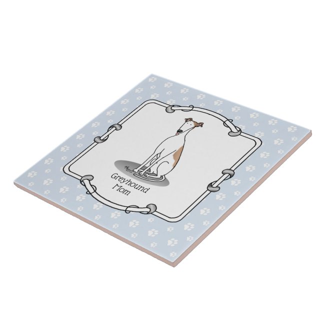Greyhound Mamma (fawn white) Cute Hund Funny Kakelplatta (Sidan)