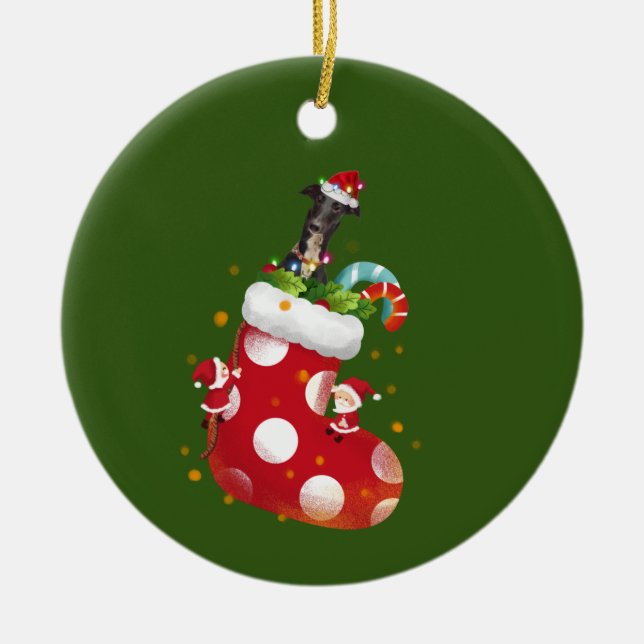 Greyhound med Hat LJUS jul Julgransprydnad Keramik (Framsidan)