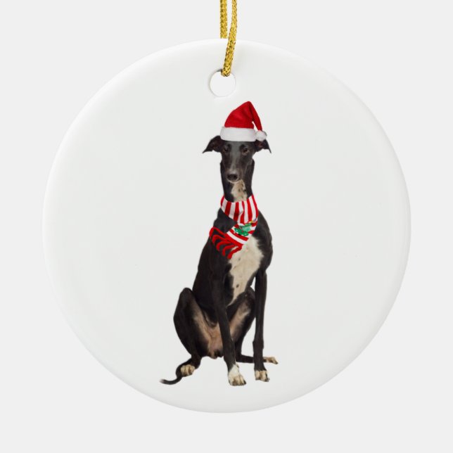 Greyhound med Hat Scaft-jul Julgransprydnad Keramik (Framsidan)