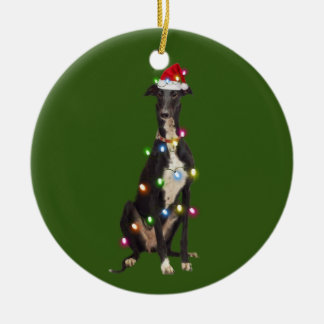 Greyhound med julskafter Santa Hat Julgransprydnad Keramik