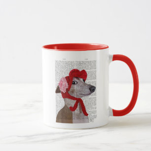 Greyhound med Red Wooly Hat 2 Mugg