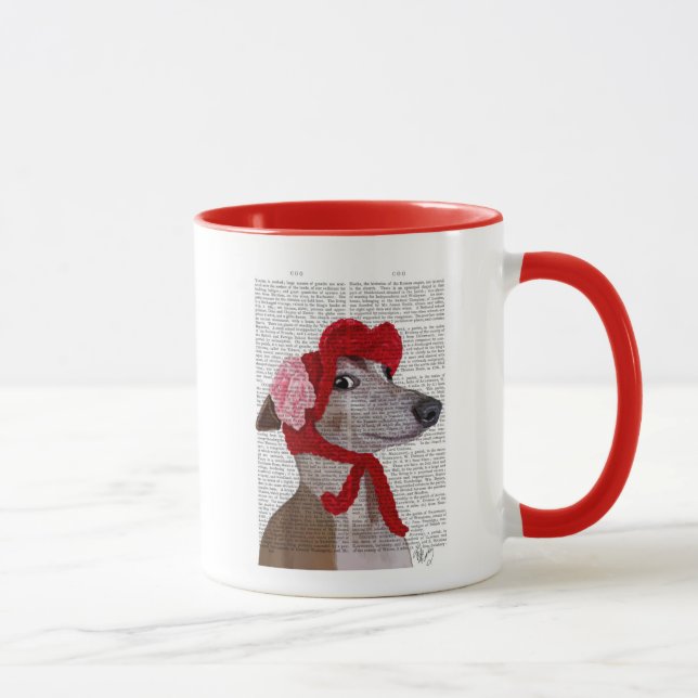 Greyhound med Red Wooly Hat 2 Mugg (Höger)