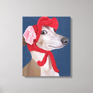 Greyhound med Red Wooly Hat Canvastryck