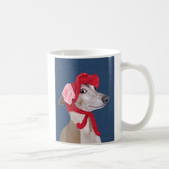 Greyhound med Red Wooly Hat Kaffemugg (Höger)