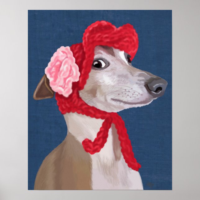 Greyhound med Red Wooly Hat Poster (Framsidan)