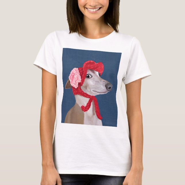 Greyhound med Red Wooly Hat T-shirt (Framsida)
