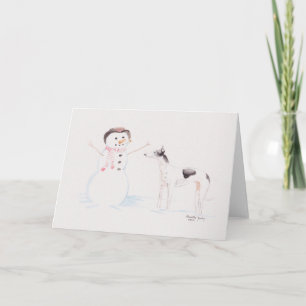Greyhound möter Snögubbe Hund Art-hälsningskort Kort
