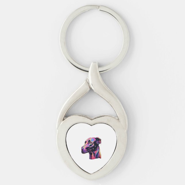 Greyhound Neon Design Twisted Heart Silverfärgad Nyckelring (Framsidan)