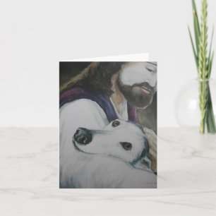 Greyhound och Jesus Original Hund Art Note Card Kort