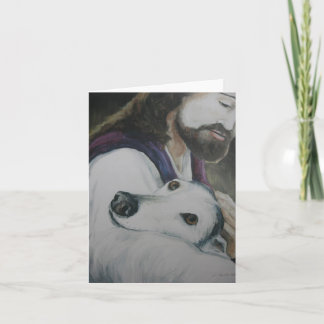 Greyhound och Jesus Original Hund Art Note Card Kort