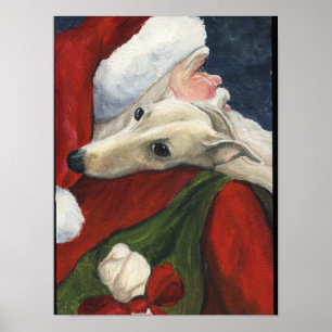 Greyhound och Jultomten Hund Art-utskrift Poster