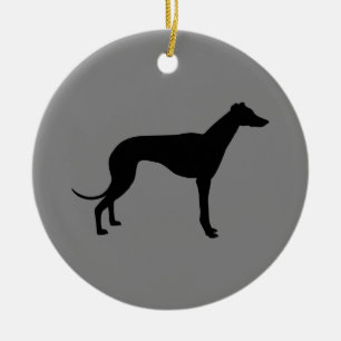 Greyhound på grå julgransprydnad keramik