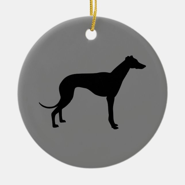 Greyhound på grå julgransprydnad keramik (Framsidan)