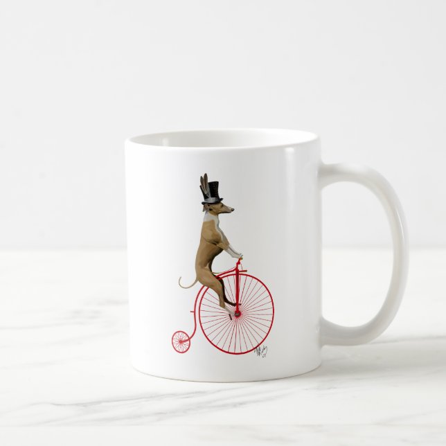 Greyhound på Red Penny Farthing Bike Kaffemugg (Höger)