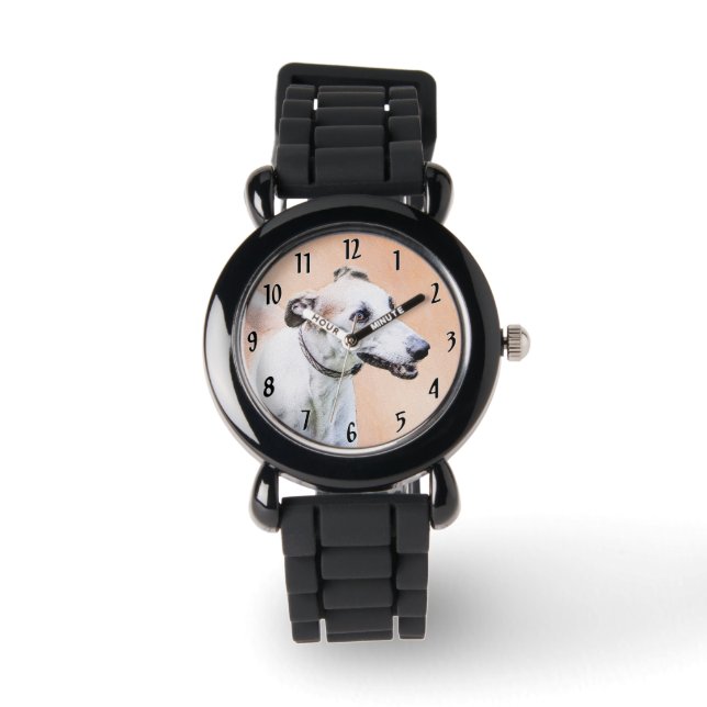 Greyhound Painting - Cute Original Hund Art Armbandsur (Framsida)