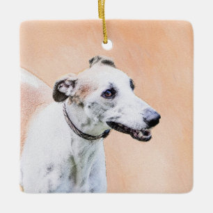 Greyhound Painting - Cute Original Hund Art Julgransprydnad Keramik
