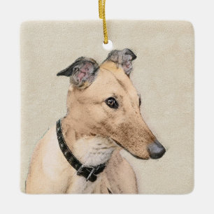 Greyhound Painting - Cute Original Hund Art Julgransprydnad Keramik