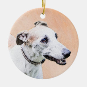 Greyhound Painting - Cute Original Hund Art Julgransprydnad Keramik