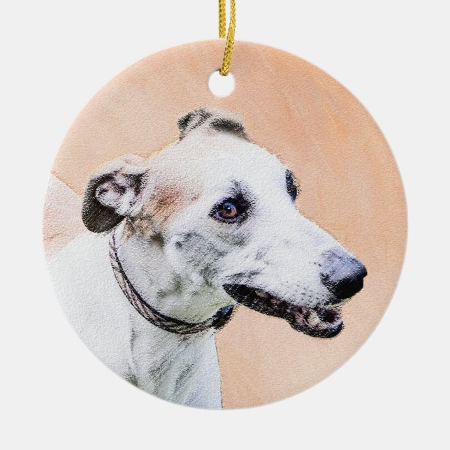 Greyhound Painting - Cute Original Hund Art Julgransprydnad Keramik (Framsidan)