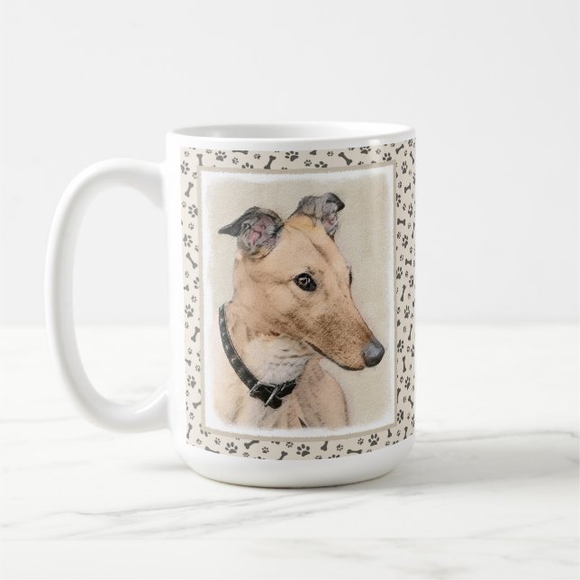 Greyhound Painting - Cute Original Hund Art Kaffemugg (Vänster)