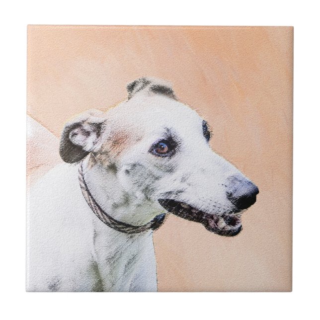 Greyhound Painting - Cute Original Hund Art Kakelplatta (Framsidan)