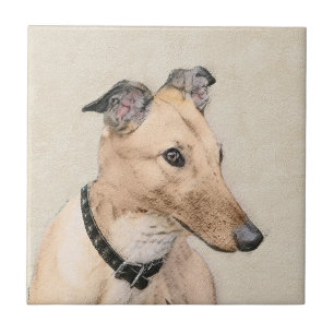 Greyhound Painting - Cute Original Hund Art Kakelplatta