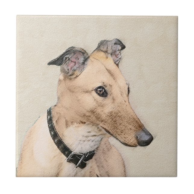 Greyhound Painting - Cute Original Hund Art Kakelplatta (Framsidan)