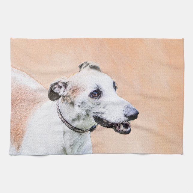 Greyhound Painting - Cute Original Hund Art Kökshandduk (Horisontell)